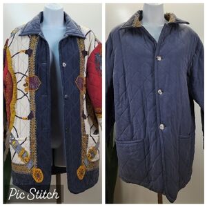 VNTG Saks Fifth Avenue 100% Silk Reversible Quilted Oversized Barn Jacket Sz XS